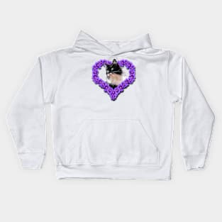 Floral cat nice t shirt purple flower Kids Hoodie